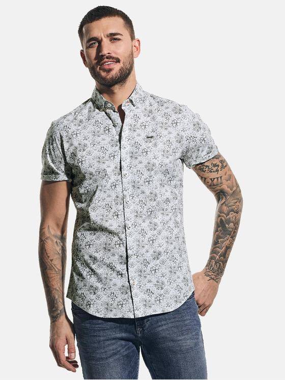 emilio adani Herren Kurzarm-Hemd mit All-Over-Print Grau 31319