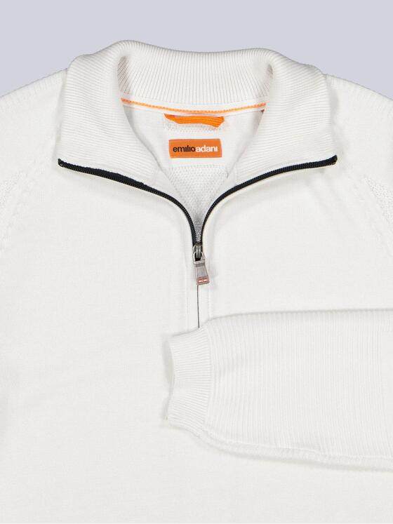 emilio adani Herren Pullover mit Troyerkragen Weiß 39234