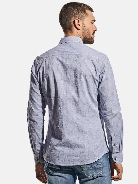 emilio adani Herren Langarmhemd mit Minikaro-Webung Blau 30534