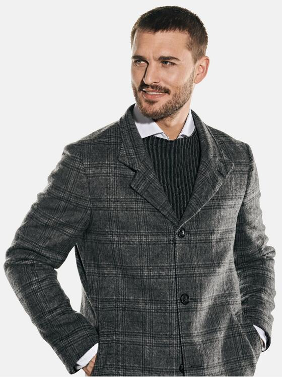 emilio adani Herren Mantel dezent kariert Grau 32002