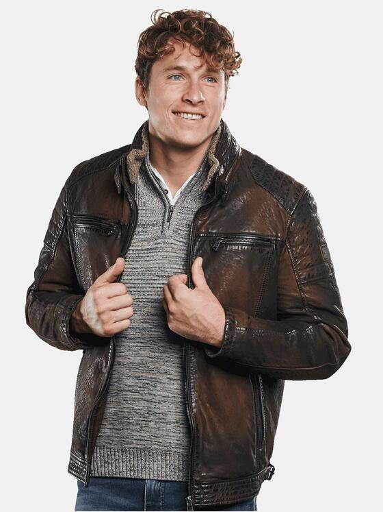 engbers Herren Lederjacke mit Kunstpelz Braun 30162