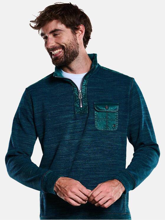 engbers Herren Sweatshirt Troyer-Kragen Petrolgruen 33390
