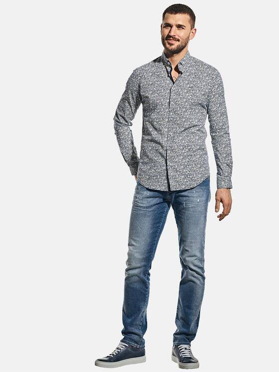 emilio adani Herren Floral bedrucktes Langarmhemd Türkis 30322