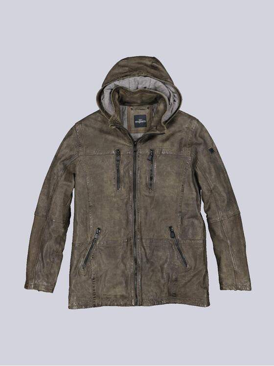 engbers Herren Lederjacke mit abnehmbarer Kapuze. Grün 35441