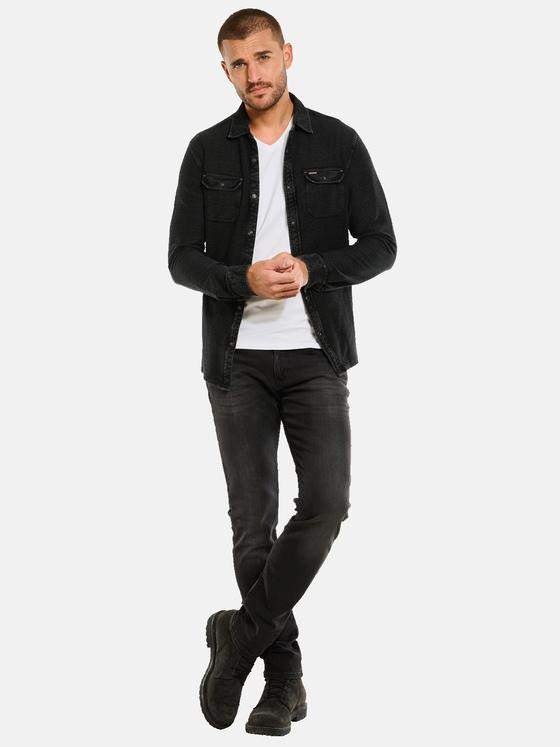 emilio adani Herren Langarm-Shirt mit Polo-Kragen Schwarz 34112