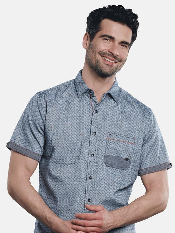 engbers Herren Kurzarm-Hemd strukturiert Cyanblau 31122