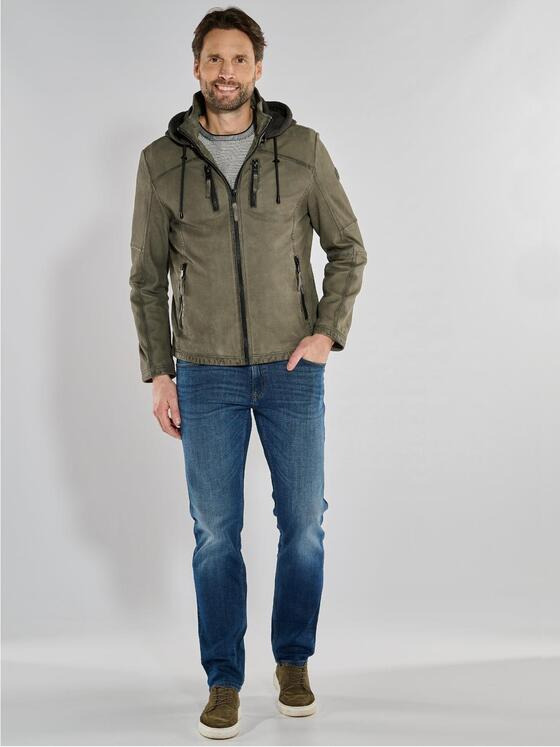 engbers Herren Lederjacke mit abnehmbarer Kapuze Grün 36505