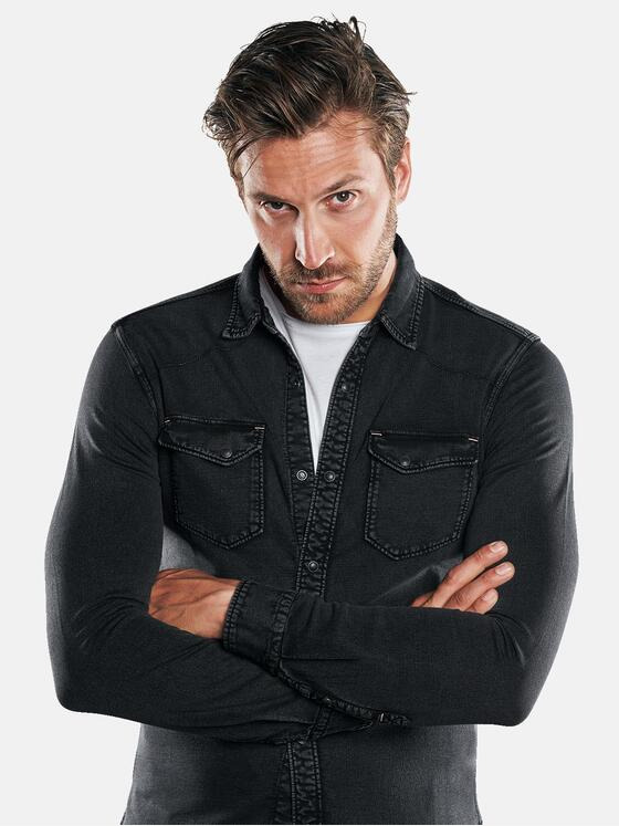 emilio adani Herren Innovatives Langarm-Poloshirt Schwarz 30203