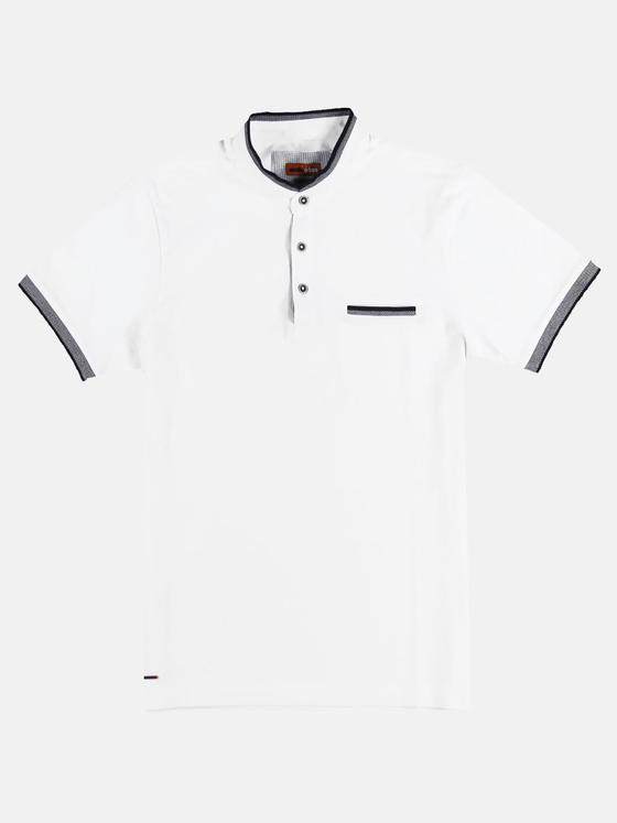 emilio adani Herren Modisches Stehkragen-Polo mit Farbakzenten Weiß 30047