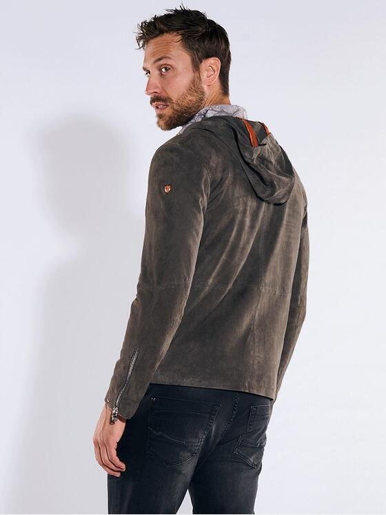 emilio adani Herren Lederjacke mit Kapuze Grau 36208