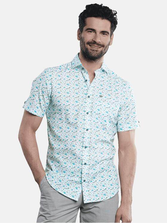 engbers Herren Kurzarm-Hemd gemustert Petrolgruen 31602