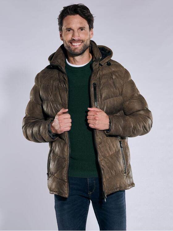 engbers Herren Lederjacke mit Kapuze Dunkelbraun 37421