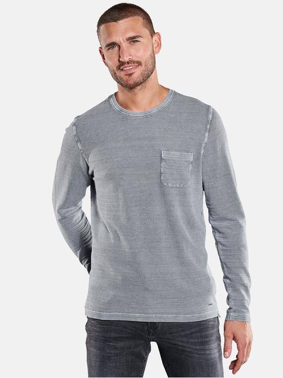 emilio adani Herren Langarm-Shirt gestreift Blau 34110