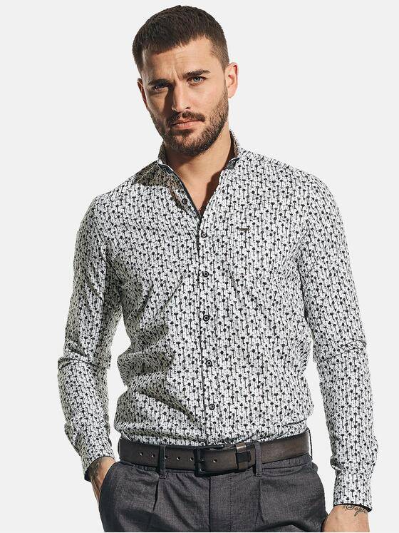 emilio adani Herren Langarmhemd mit stylischem All-Over Print Blau 31235