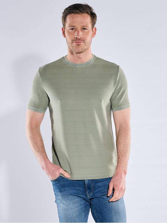 engbers Herren Strukturiertes T-Shirt im Streifendesign Gruen 40499