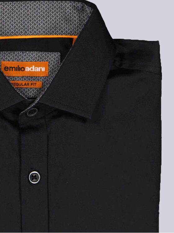 emilio adani Herren Langarm-Hemd mit Satinanteil Schwarz 39410