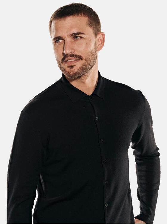 emilio adani Herren Langarmhemd aus Strick Schwarz 32066