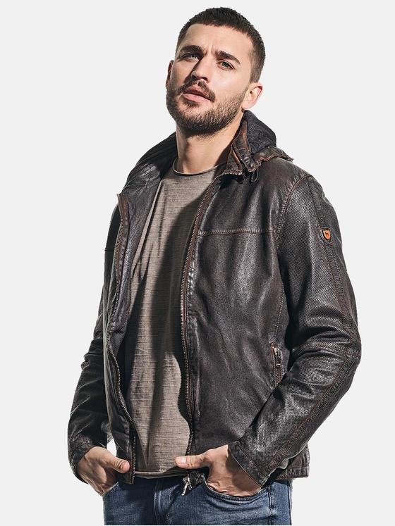 emilio adani Herren Derbe Lederjacke mit abnehmbarer Kapuze Braun 31057