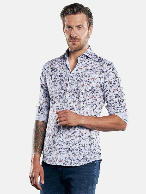 emilio adani Herren All Over Printhemd Grau 30325