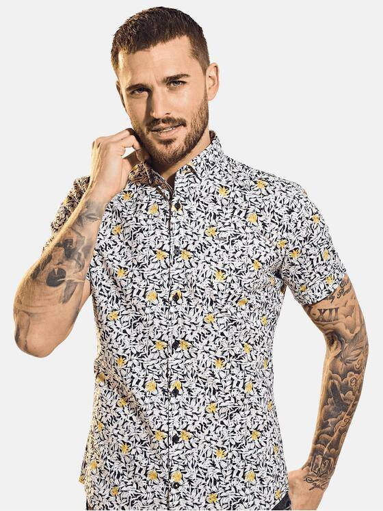 emilio adani Herren Gemustertes Kurzarmhemd mit schlanker Passform Beige 31547