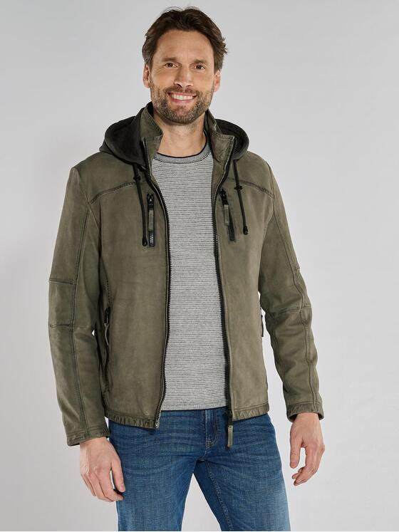 engbers Herren Lederjacke mit abnehmbarer Kapuze Grün 36505