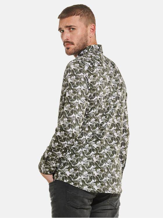 emilio adani Herren Langarm-Hemd mit Floralprint Grün 32289
