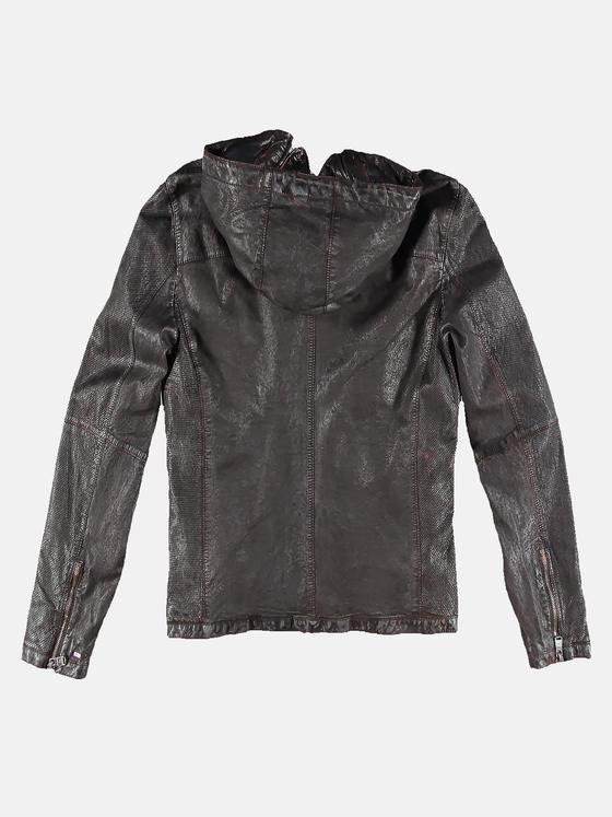 emilio adani Herren Derbe Lederjacke mit abnehmbarer Kapuze Braun 31057