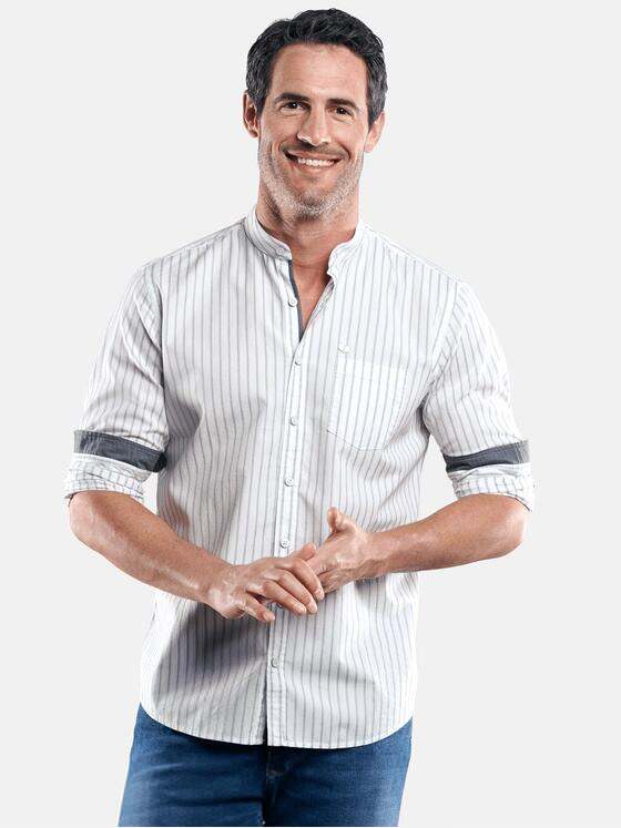 engbers Herren Gestreiftes Stehkragenhemd Naturweiss 29096