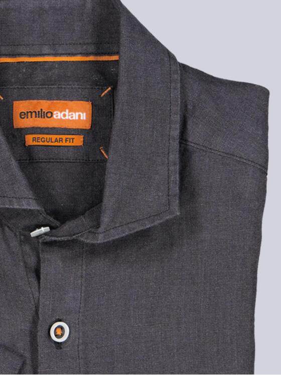 emilio adani Herren Leinen-Kurzarmhemd mit Brusttasche Anthrazit 40346