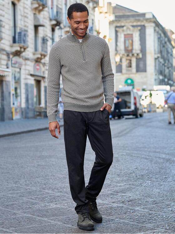 emilio adani Herren Pullover mit Troyer-Kragen Creme 41085