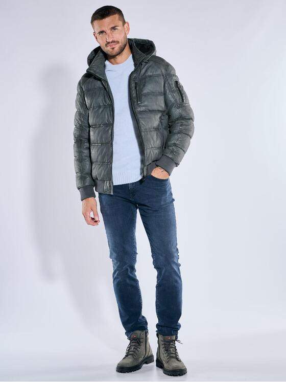 emilio adani Herren Lederjacke mit abnehmbarer Kapuze Mittelblau 39279