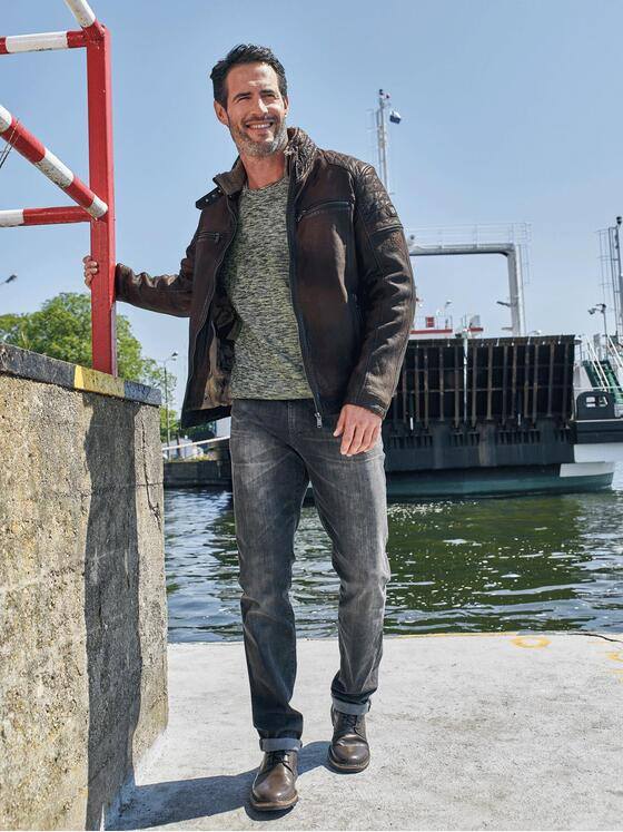 engbers Herren Lederjacke mit Kunstpelz Braun 30162