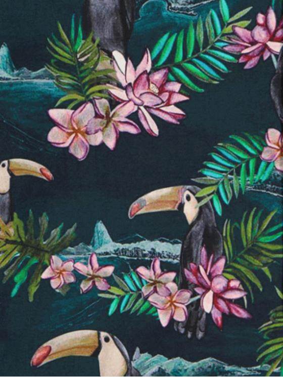 emilio adani Herren Kurzarm-Hemd mit floralem Print Grün 33092