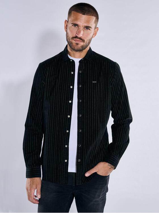 emilio adani Herren Langarm-Hemd gestreift Schwarz 37633