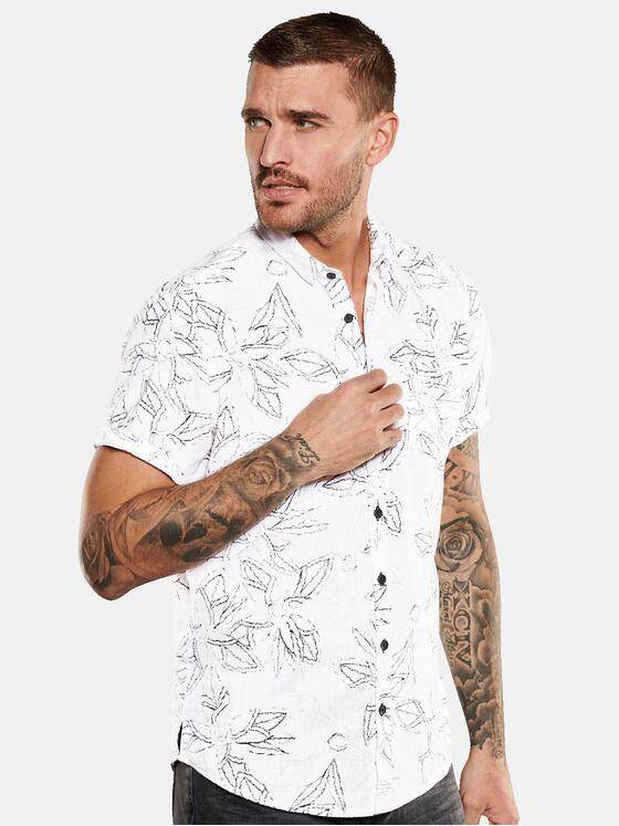 emilio adani Herren Kurzarm-Hemd gemustert Beige 34954
