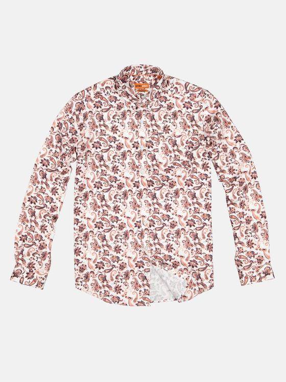 emilio adani Herren Langarm-Hemd mit Paisley-Print Orange 32639