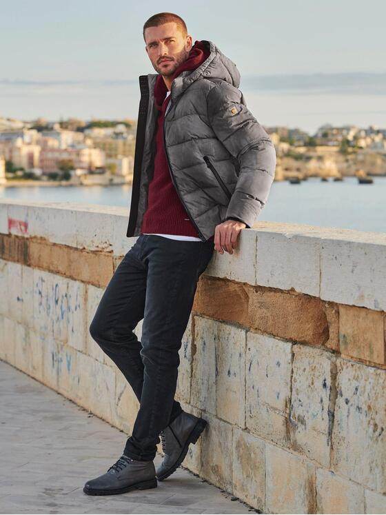 emilio adani Herren Steppjacke mit Kapuze Grau 35426