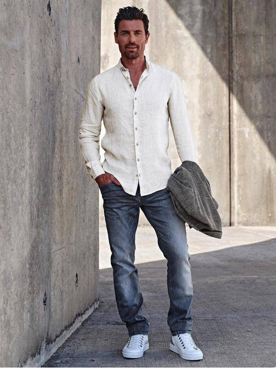 ENGBERS GERMANY Herren Langarm-Hemd aus Leinen Beige 34785