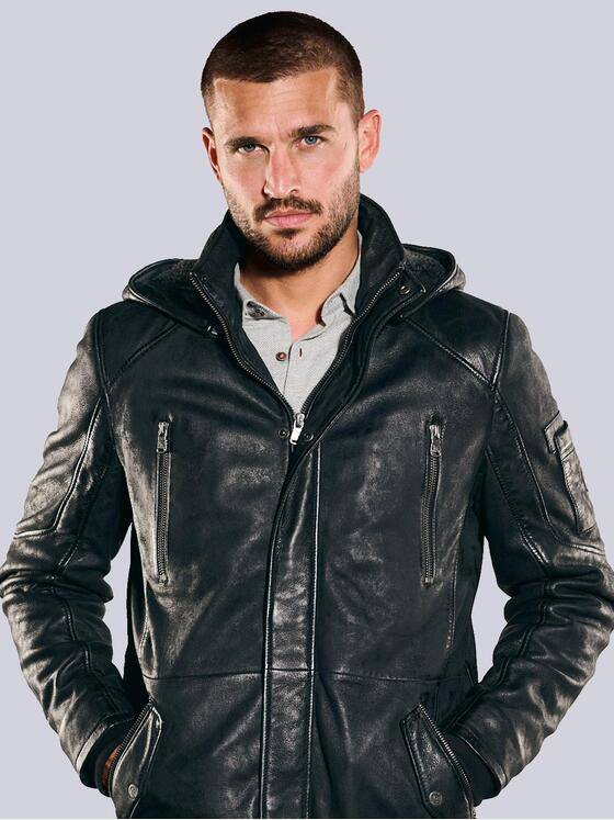 emilio adani Herren Leder-Parka mit abnehmbarer Kapuze Grau 35436