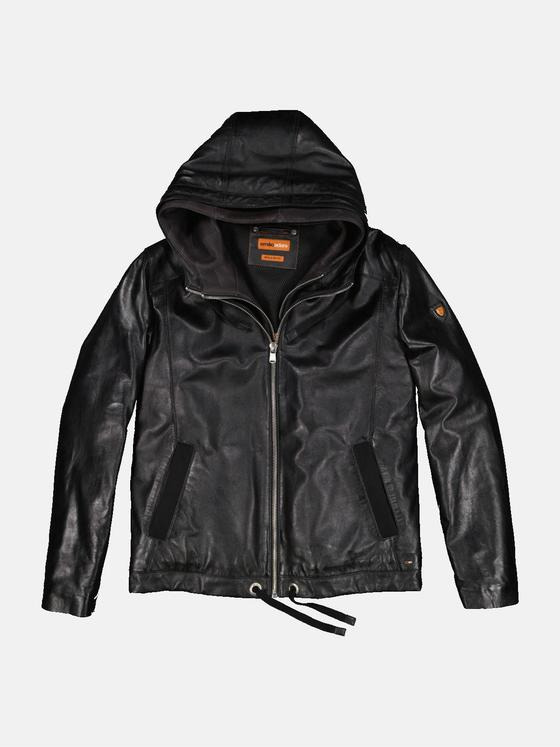 emilio adani Herren Lederjacke mit Inlet Schwarz 34072