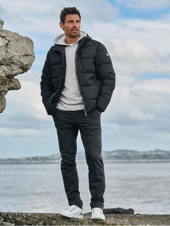 ENGBERS GERMANY Herren Steppjacke mit abnehmbarer Kapuze Schwarz 33555