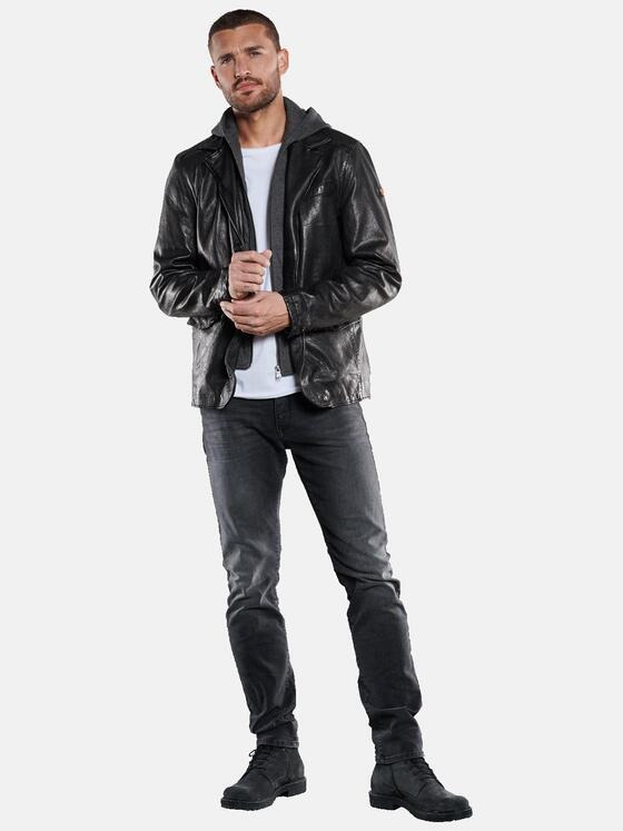 emilio adani Herren Lederjacke mit Sweat-Inlet Schwarz 33529