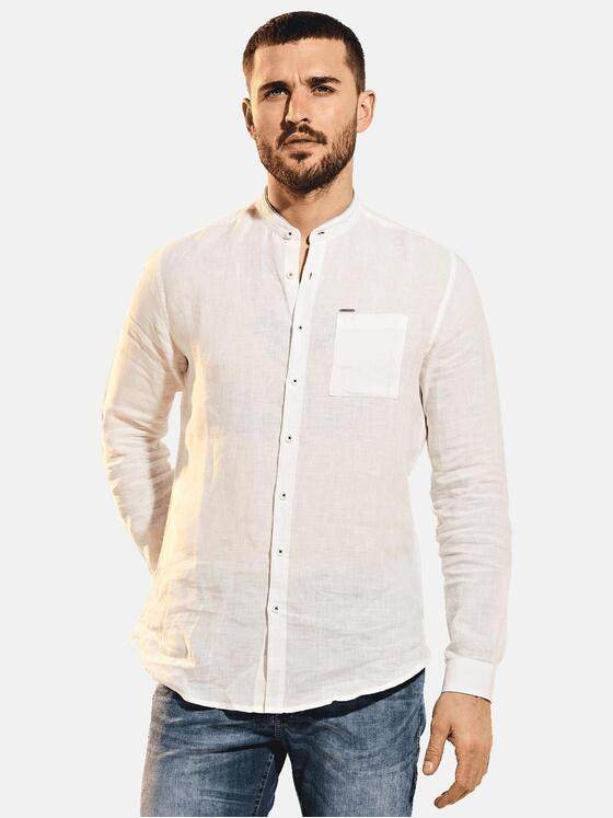 emilio adani Herren Langarm-Hemd aus Leinenstoff Weiß 31669
