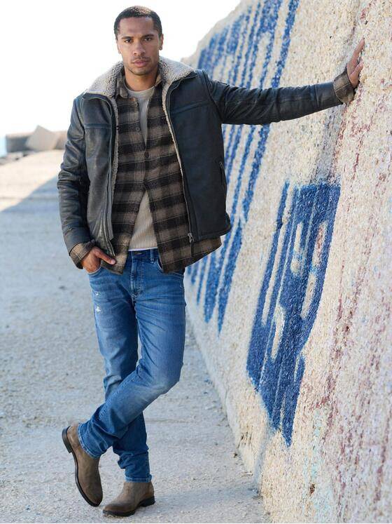 emilio adani Herren Lederjacke mit Umlegekragen Anthrazit 39276