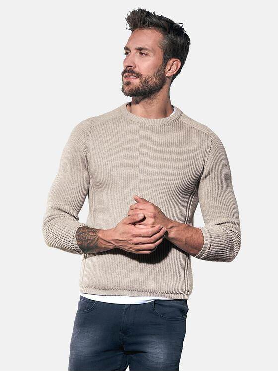 emilio adani Herren Strukturierter Rundhalspullover Beige 30934