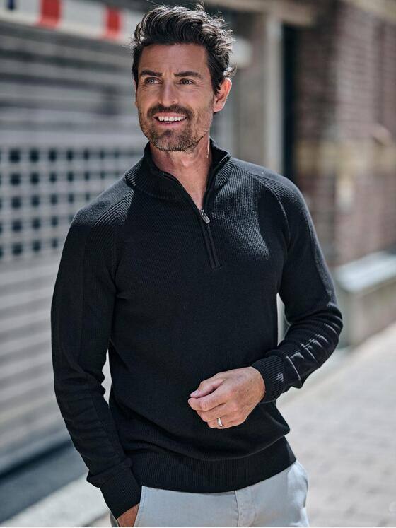 engbers Herren Pullover mit Troyerkragen Schwarz 39450