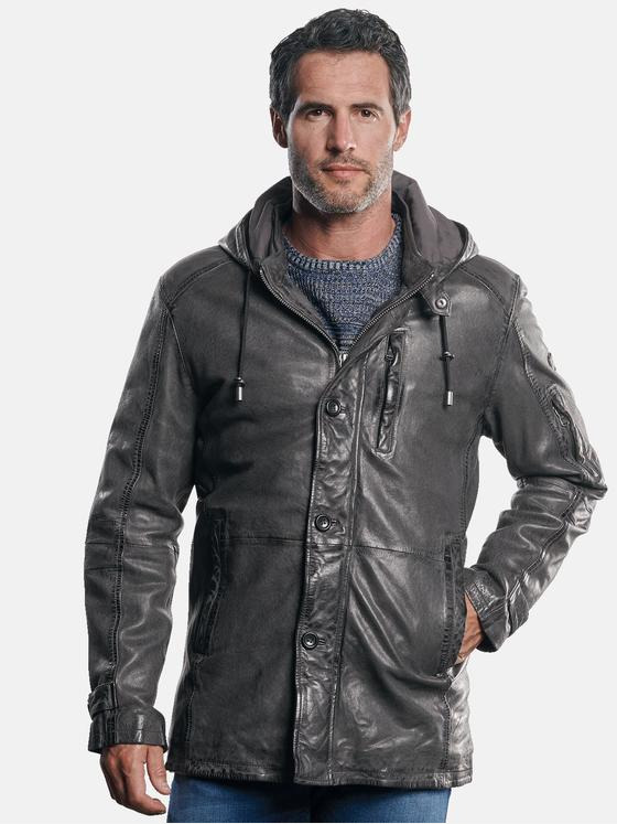 engbers Herren Lederparka mit Kapuze Grau 30218