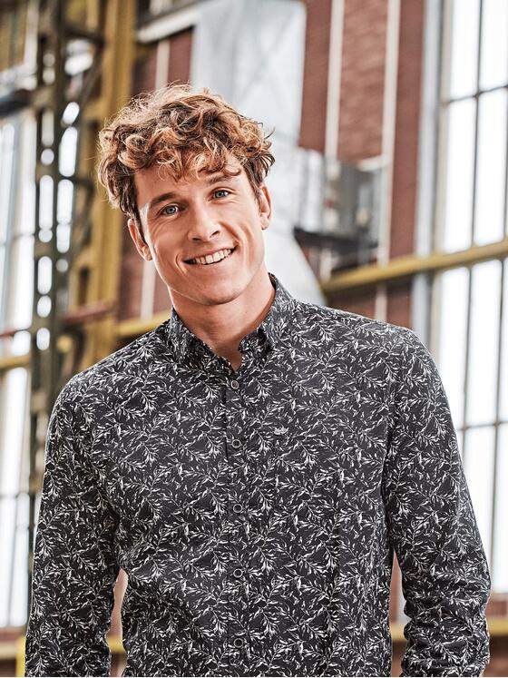 engbers Herren Langarmhemd mit floralem Muster Schwarz 30877