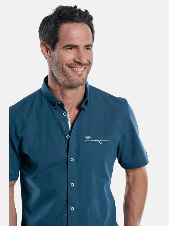 engbers Herren Sommerliches Kurzarmhemd mit floralen Kontrastdetails Saphirblau 29782