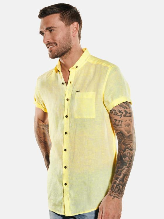 emilio adani Herren Kurzarm-Hemd uni Gelb 35049